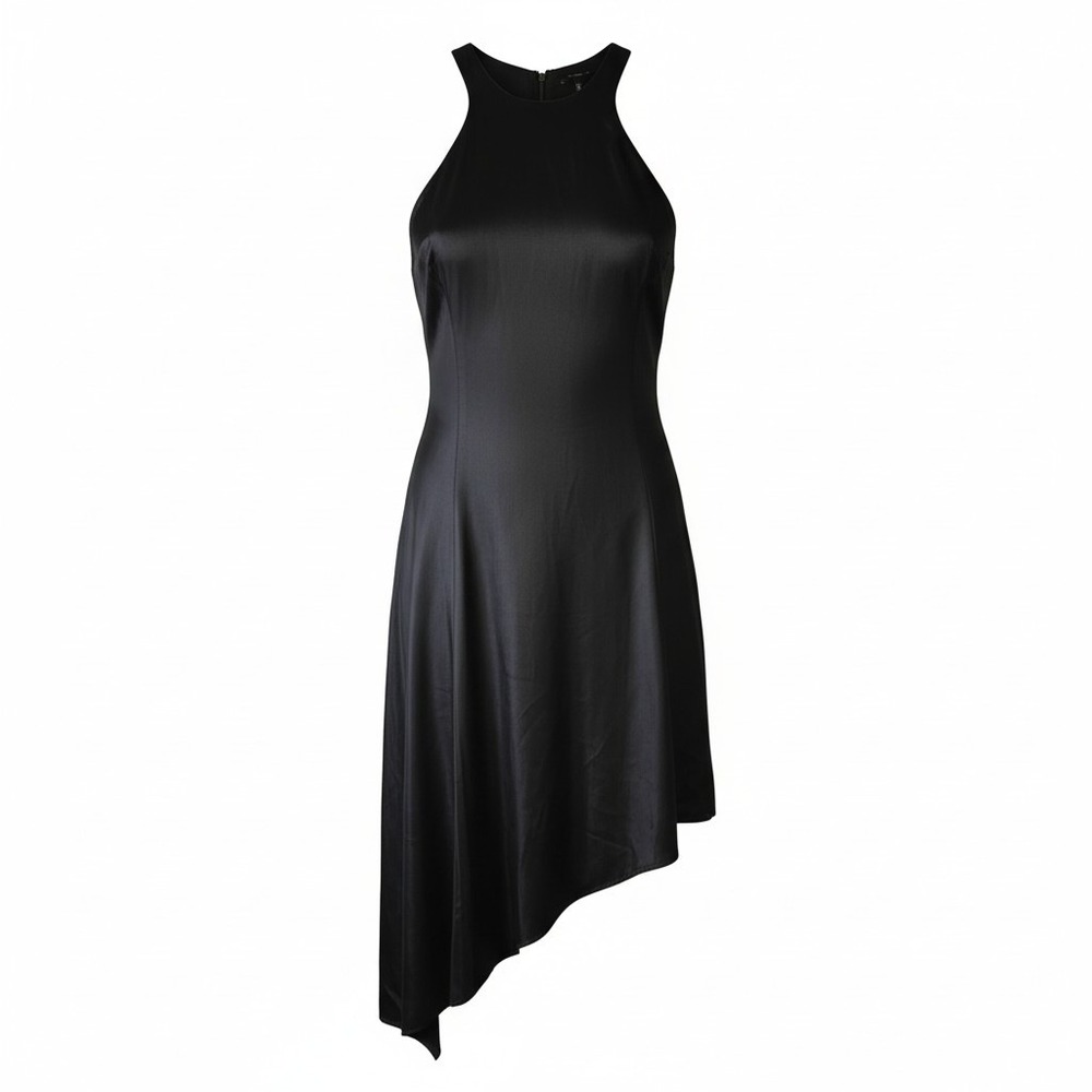 KIIND OF Black Satin Midi Dress XL Sleeveless A-Line Minimalist Evening Dress